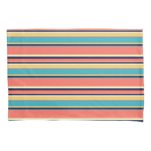 Living coral, blue and yellow stripes pillowcase