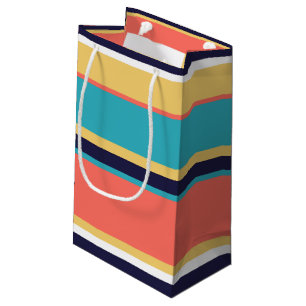 Living coral, blue and yellow stripes small gift bag