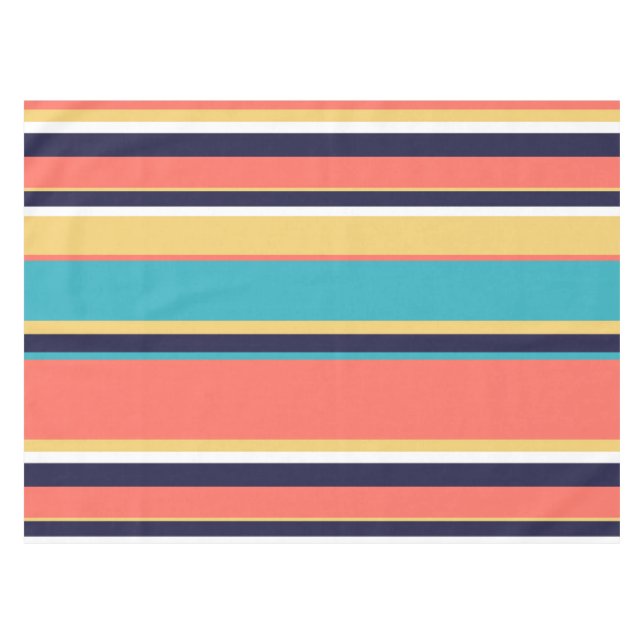 Living coral, blue and yellow stripes tablecloth (Front (Horizontal))