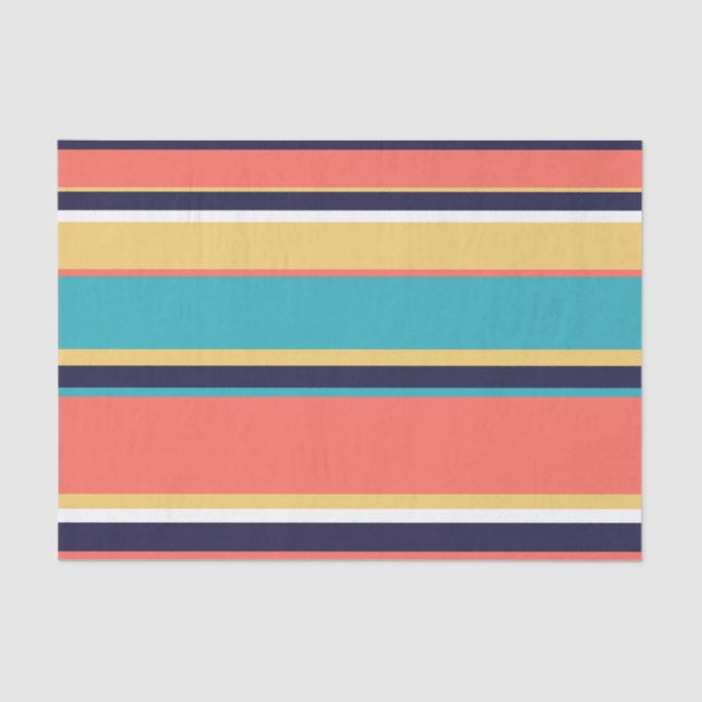 Living coral, blue and yellow stripes tissue paper (Front)