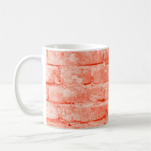 Living Coral. Brick wall background. Closeup horiz Coffee Mug