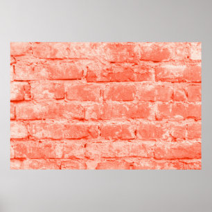 Living Coral. Brick wall background. Closeup horiz Poster