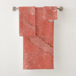 Living Coral  - Colour of the year - Abstract Bath Towel Set