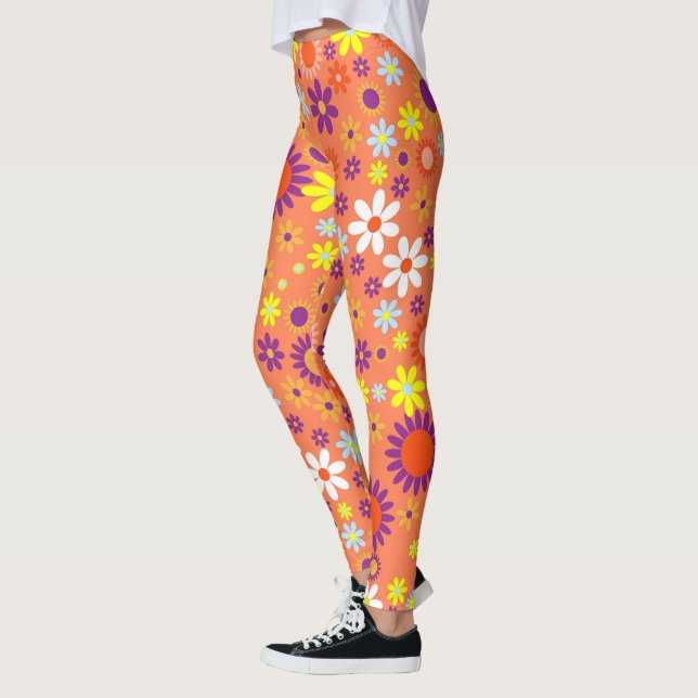 Living Coral  Colourful Floral Pattern Leggings (Left)