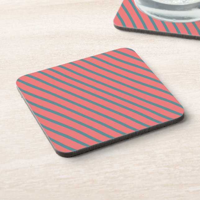 Living Coral Diagonal Stripes Coaster (Left Side)