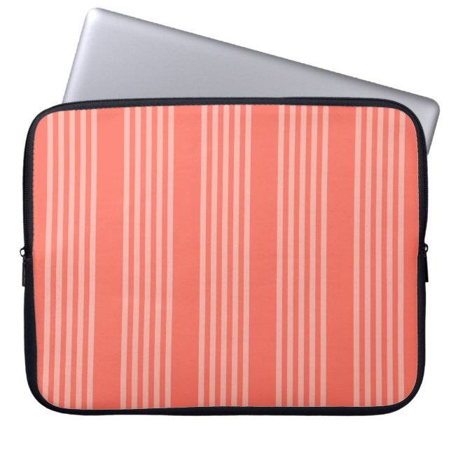 Living coral five stripes pattern laptop sleeve (Front)