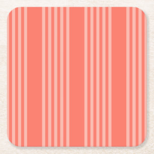 Living coral five stripes pattern square paper coaster