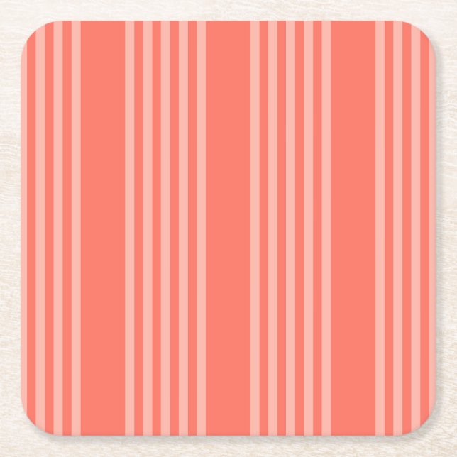 Living coral five stripes pattern square paper coaster (Front)