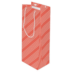 Living coral five stripes pattern wine gift bag