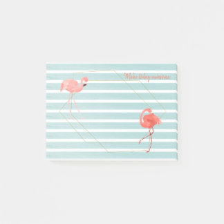 Living Coral Flamingo Blue Stripe Gold Geometric Post-it Notes
