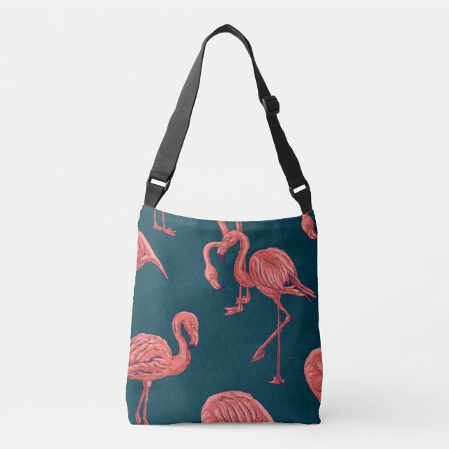 Living coral flamingo pattern crossbody bag (Front)