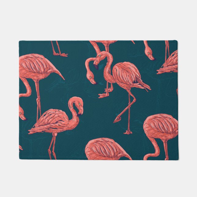 Living coral flamingo pattern doormat (Front)