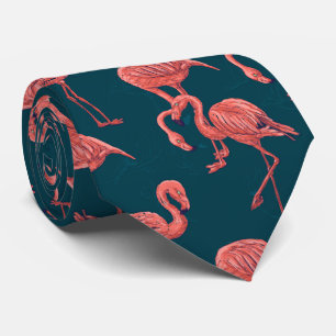 Living coral flamingo pattern tie