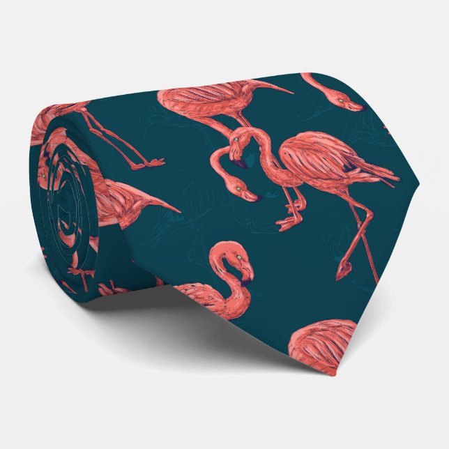 Living coral flamingo pattern tie (Rolled)