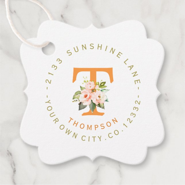 Living Coral Floral Circular Address Label (Front)