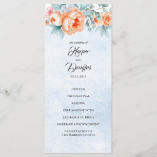 Living Coral Floral Elegant Wedding Programs Programme