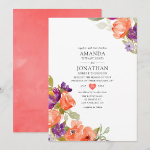 Living Coral Floral Wedding Invitation