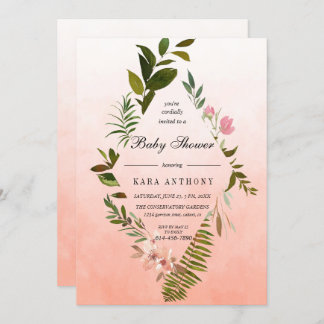 Living Coral Ombre Forest Fern Baby Shower Invitation
