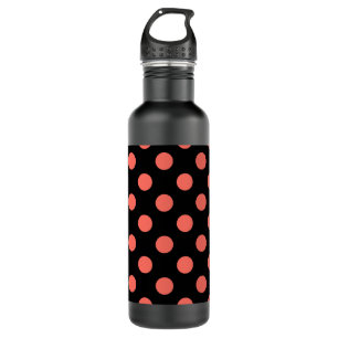 Living coral polka dots on black 710 ml water bottle