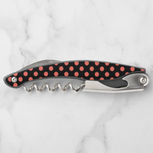 Living coral polka dots on black corkscrew