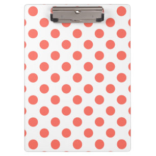 Living coral polka dots on white clipboard