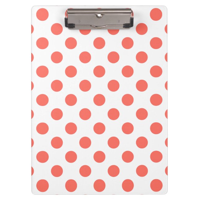 Living coral polka dots on white clipboard (Front)