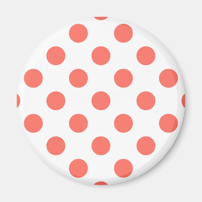 Living coral polka dots on white magnet (Front)