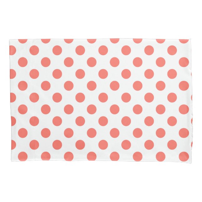 Living coral polka dots on white pillowcase (Front)