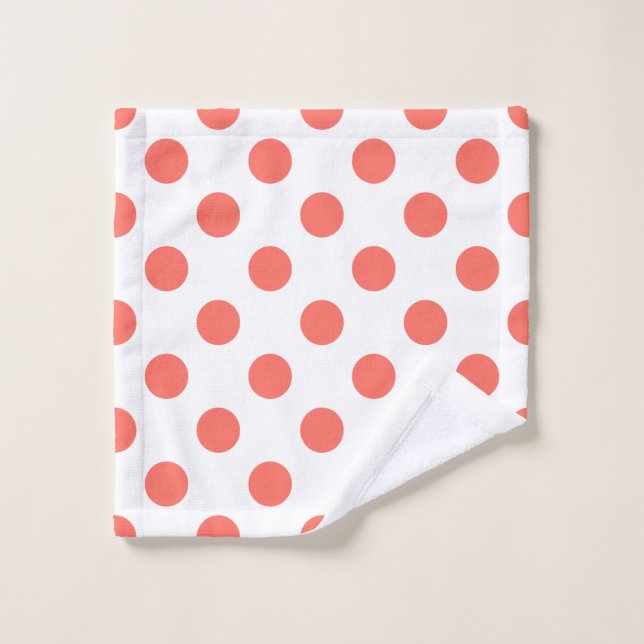 Living coral polka dots on white wash cloth (Wash Cloth)