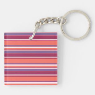 Living coral, red and violet stripes key ring