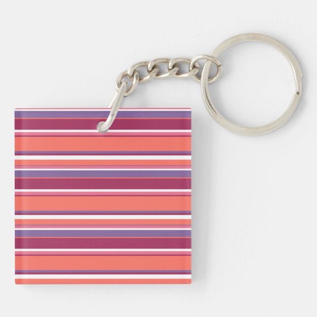 Living coral, red and violet stripes key ring (Back)