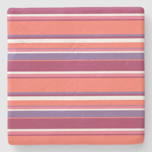 Living coral, red and violet stripes stone coaster