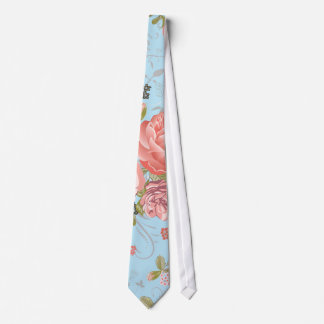 Living Coral Rose Bouquet with Floral swirls Tie