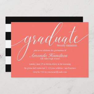 Living Coral typography Graduation any year Invitation
