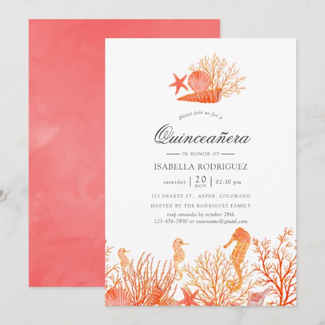 Living Coral Under the Sea Quinceañera Invitation (Front/Back)