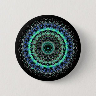 Living Green Mandala kaleidoscope button pin
