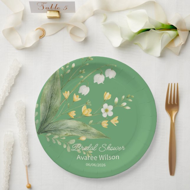 Living Green Yellow and White Flowers Shower Paper Plate (Wedding)