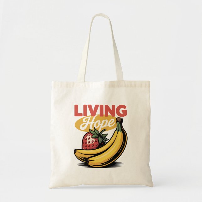 Living Hope Strawberry Banana Retro Faith Tee Tote Bag (Front)
