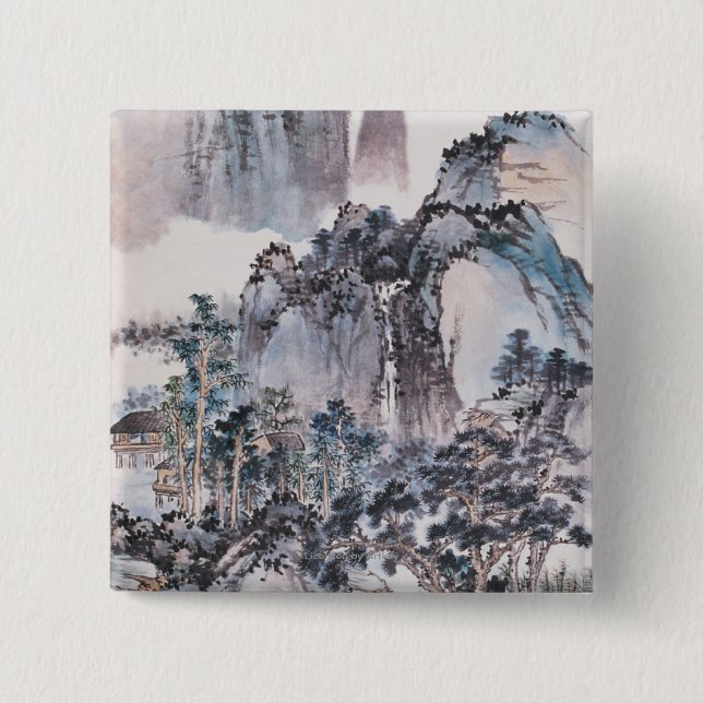 Living in the Mountains 15 Cm Square Badge (Front)