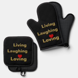Living, Laughing, Loving Oven Mitt & Pot Holder Set