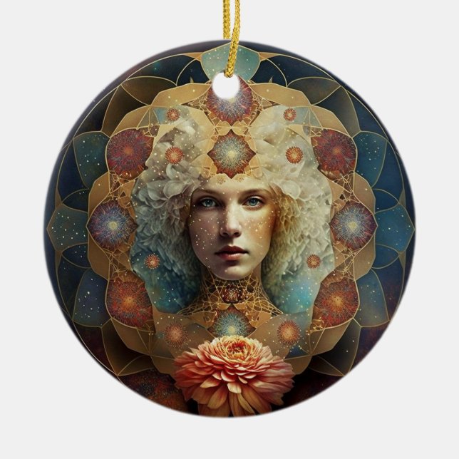 Living Mandala Visionary Art Ceramic Tree Decoration (Front)