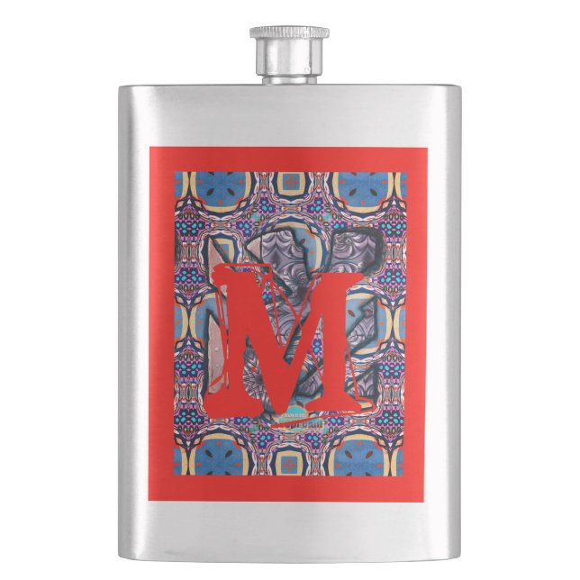 Living Metal Red Monogram Hip Flask (Front)