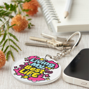 Living my best life colorful pop art graphics key ring
