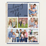 Living my Best Life Photo Collage 2026 Planner<br><div class="desc">Design your own Planner with 7 of your favourite photos and customise for any year! Living my best Life is lettered in elegant handwritten script in black with a blue and white background. The photo template is set up for you to add your pictures, which are displayed in landscape and...</div>