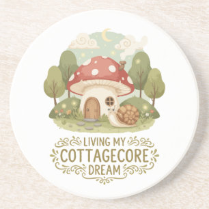 Living My Cottagecore Dream Cute Whimsical Mushr Coaster