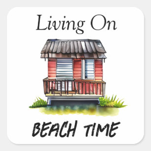 Living on Beach Square Sticker