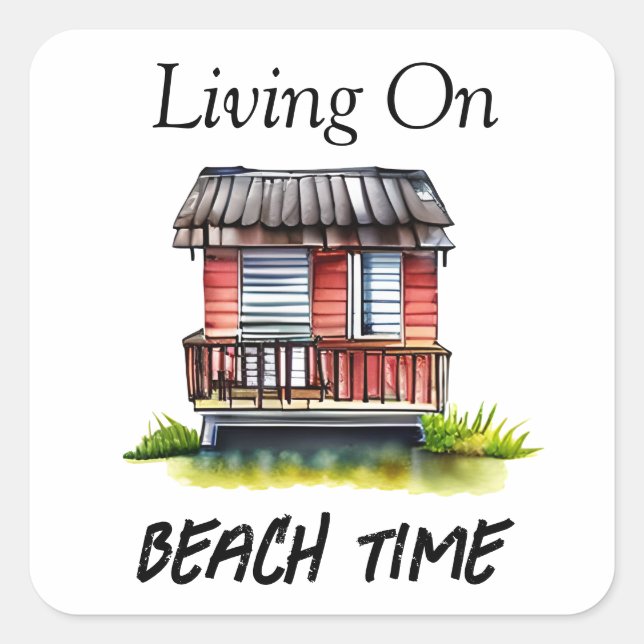 Living on Beach  Square Sticker (Front)
