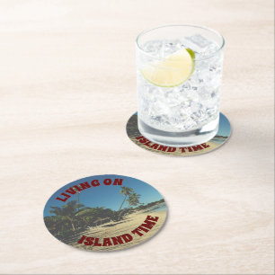 Living on Island Time 🌴 Round Paper Coaster