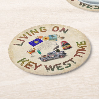 Living on Key West Time Round Paper Coaster