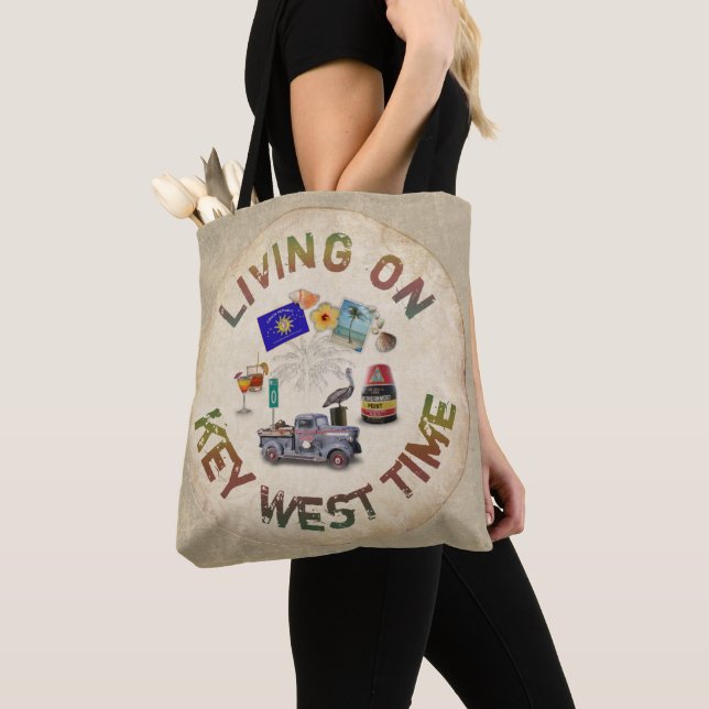 Living on Key West Time Tote Bag (Close Up)